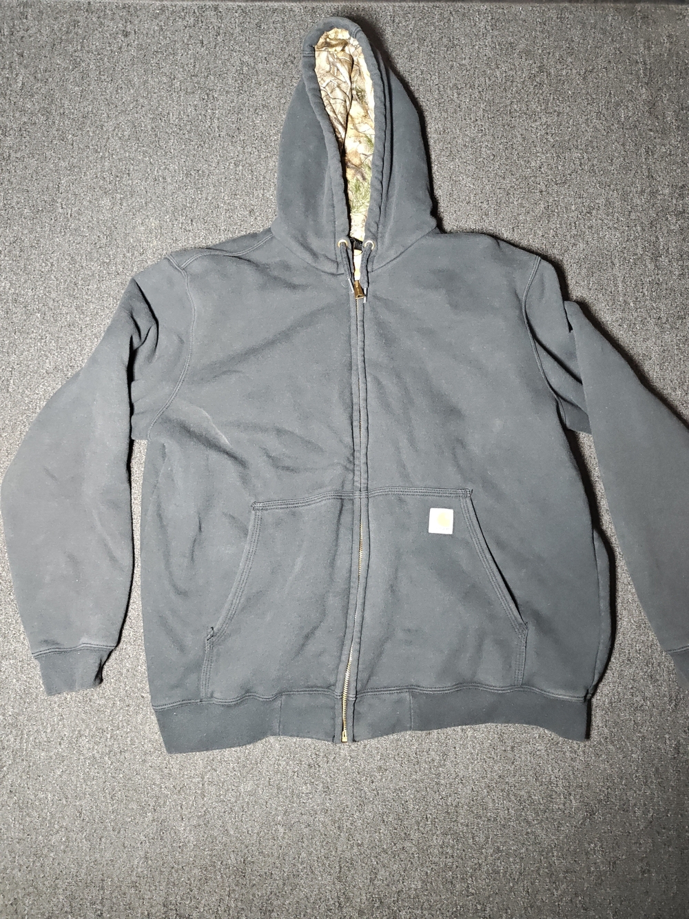 Carhartt Hoodie Jacket Mens Large Black Full Zip Real Tree Camo Lined Workwear